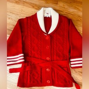 Vintage 80’s Red and White Cardigan Sweater with belt